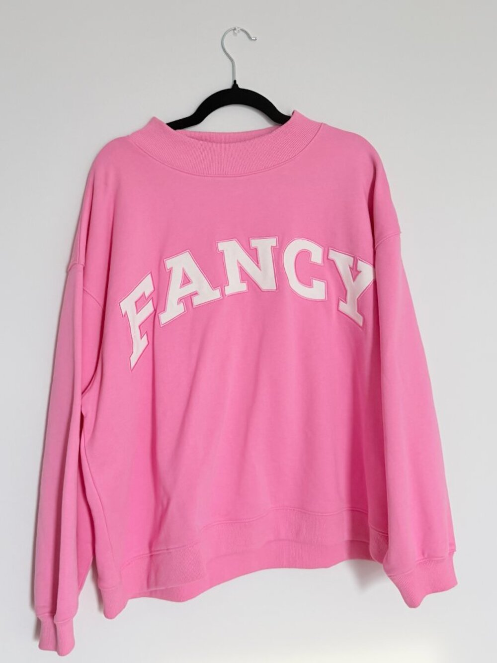 Fancy Oversized Fleece White Letters Mockneck - Fuchsia Pink